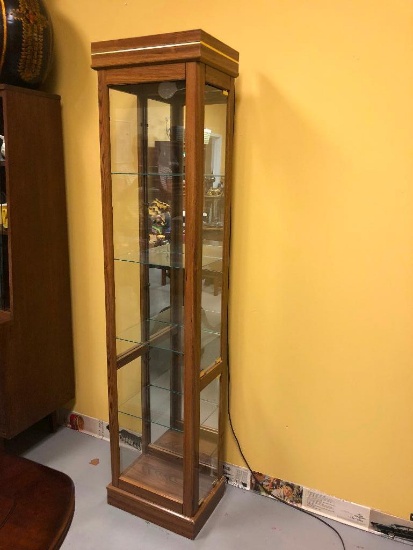 Illuminated Curio with Mirror Back, Glass Shelves and Glass Doors, 17" wide X 73" tall X 12" deep