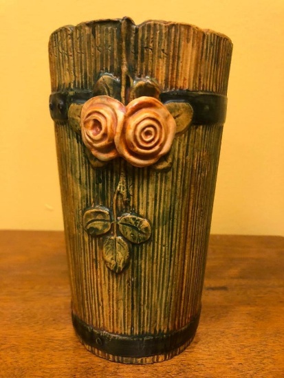 Unsigned Handmade Rose Vase, 7" tall X 4" wide