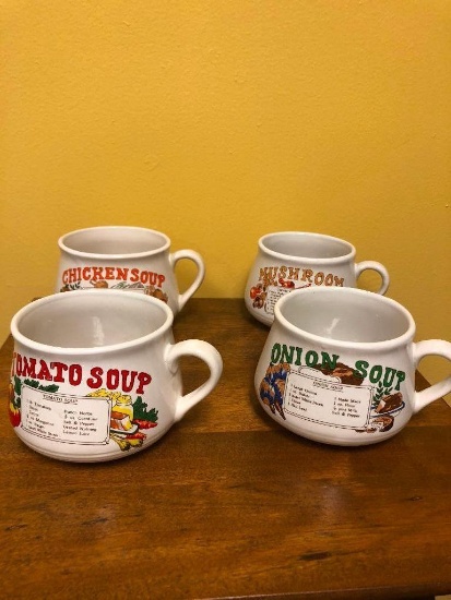 Set of 4 Kitschy Soup Bowls w/Recipes