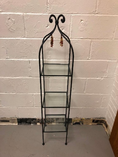 Three Tier Wrought Iron Shelf with Decorative Beads, 53" tall X 10.5" wide/deep