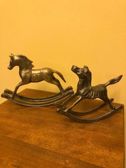 2 Brass Rocking Horses, 8" and 7"