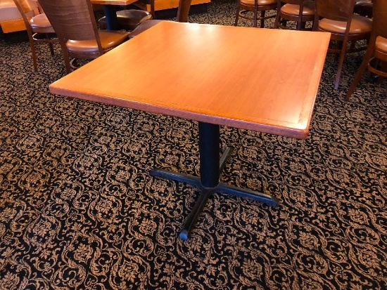 36" Square Table - Laminated Top, Iron Base, Wood Trim