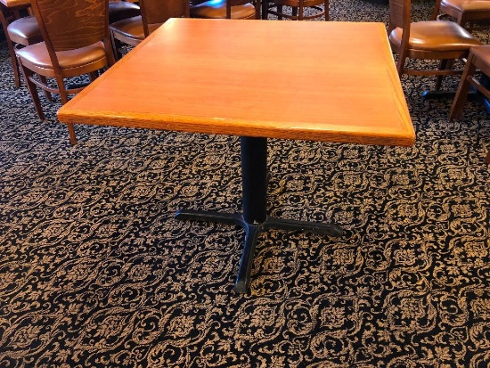 36" Square Table - Laminated Top, Iron Base, Wood Trim