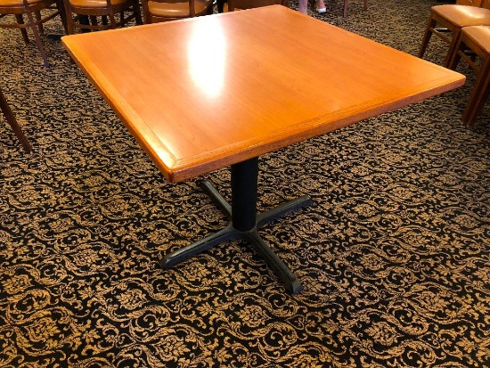 36" Square Table - Laminated Top, Iron Base, Wood Trim