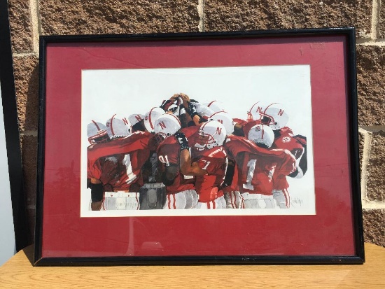 Nebraska Cornhuskers Signed/Numbered Linda Stuch 28/500, Pre-Game Huddle Framed Print