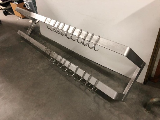 NSF Aluminum Wall Mount Pot Rack w/ 17 Double Hook Hangers