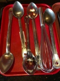 Lot of 6, 3 Stainless Steel Basting Spoons, 2 Stainless Steel Slotted Spoons, 1 SS Whisk