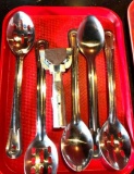 Lot of 6, 3 Stainless Steel Slotted Spoons, 2 SS Serving Spoons, Pot Holder