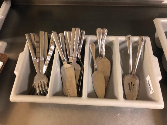 Tray of Serving Spetulas and Forks, NSF, Stainless Steel