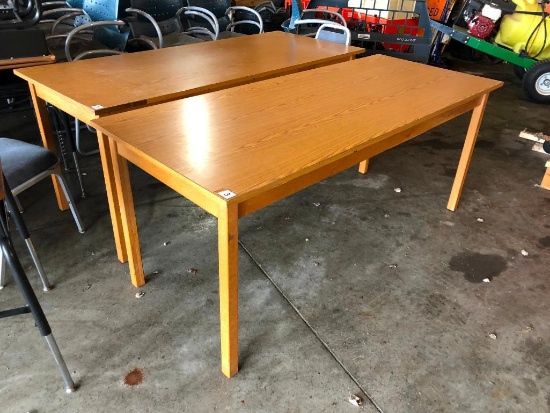 Lot of 2 Wooden Lab Tables, Solid Wood w/ Laminate Top, 6ft x 29in x 30in Tall