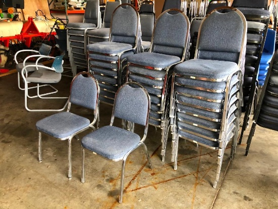 Lot of 27, KD/Context Stack Chairs, Chrome Frame, Fabric Seat, USA, Mfg. 1993