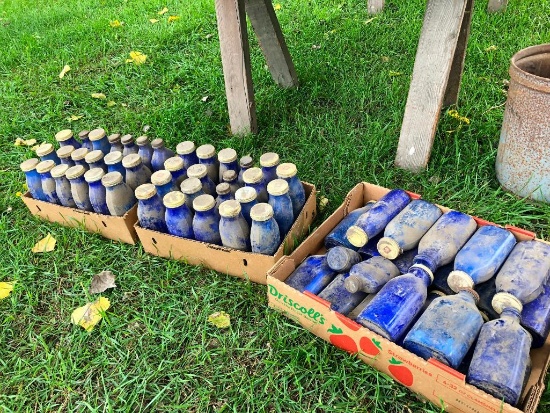 Lot of 3 Boxes of Cobalt Blue Bottles