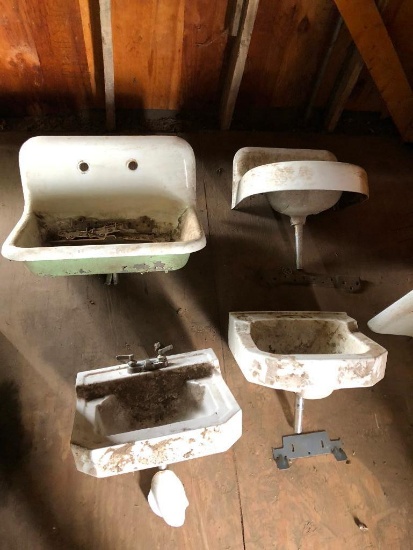 Lot of Four Old Cast Iron Porcelain Sinks