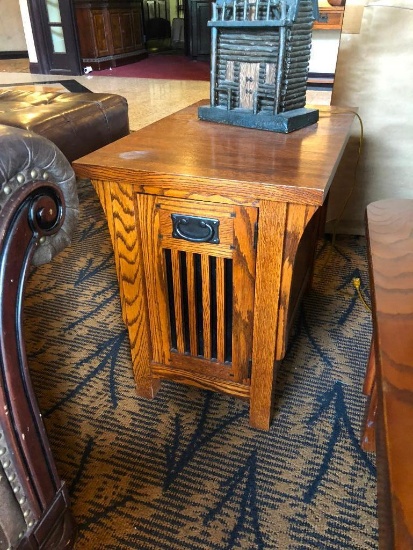 Mission Lodge Style Wood End Table, Solid Wood w/ Door 23in tall, 27in long, 18in wide
