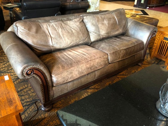 Bernhardt Leather Sofa, Two Custion, Distressed Leather