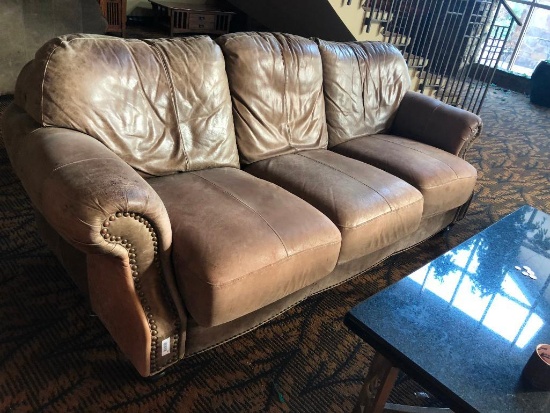 Distressed Leather Couch, 3 Cushion