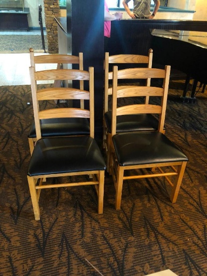Lot of 4 Restaurant Chairs, Blond w/ Dark Vinyl Seat