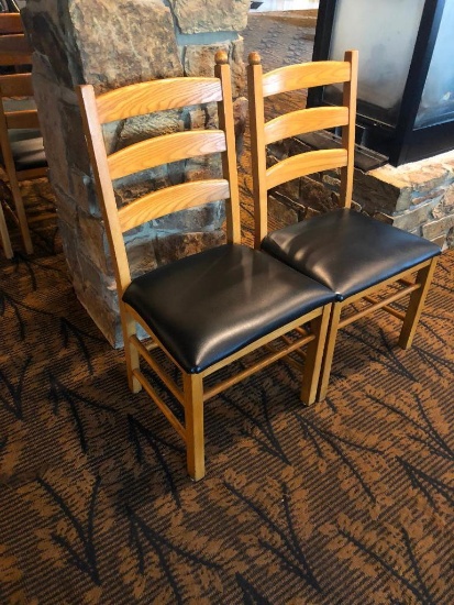 Lot of 2 Restaurant Chairs, Blond w/ Dark Vinyl Seat