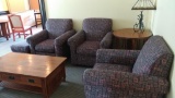 Lot of 14 (4) Armchairs, (4) Ottomans, (4) Tables, (2) Lamps in Room #266