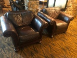 Lot of 2 Bernhardt Overstuffed Leather Chairs