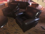Lot of 2 Leather Overstuffed Chairs