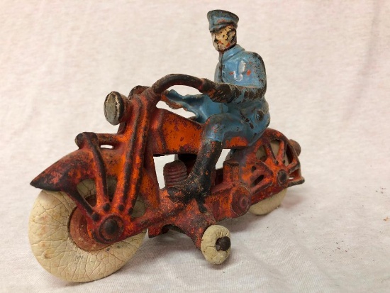 Cast Iron Motorcycle with Officer