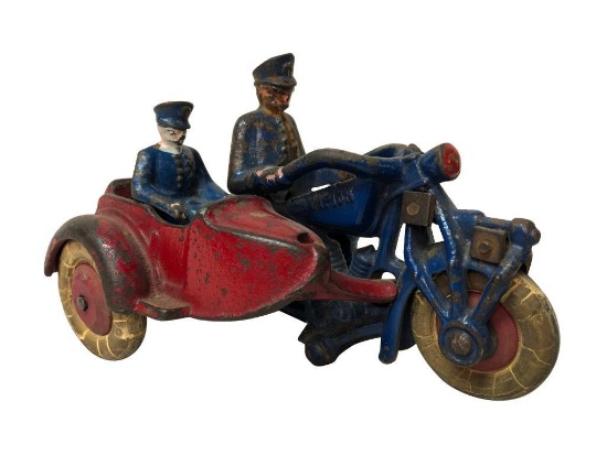 Hubley Champion Twin Cylinder Cast Iron Motorcycle with Side Car
