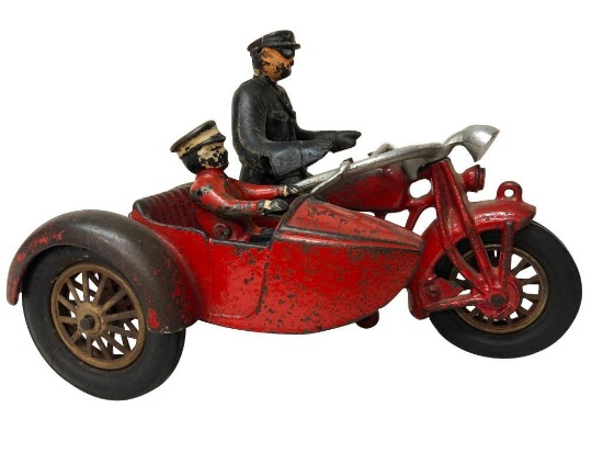 Hubley Cast Iron Motor with Side Car And Rider
