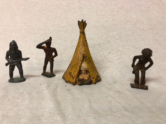 Lot of 4 Cast Iron Native Americans and TeePee