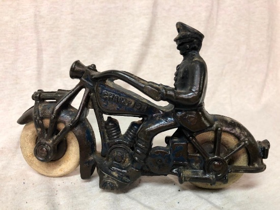 Hubley Champion Cast Iron Motorcycle with Rider