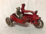 Hubley Cast Iron Red Motrocycle with Side Car