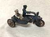 Hubley Cast Iron Blue Motorcycle with Side Car
