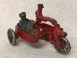 Hubley Cast Iron Red Motrocycle with Side Car