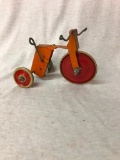 Vinatge Orange Tin Tricycle, Rare Lever Clockwork Style Mechanism