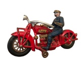 Hubley Cast Iron Indian 4 Cyl Motorcycle with Rider, 9 inches