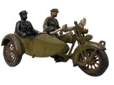 Hubley Cast Iron Harley-Davidson Twin Cyl Motorcycle with Side Car and Rider