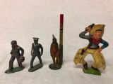 Lot of 4 figures - Two Policemen, Cowboy and Native American pencil holder