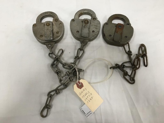 Lot of 3 GNRY Railroad Padlocks / Locks