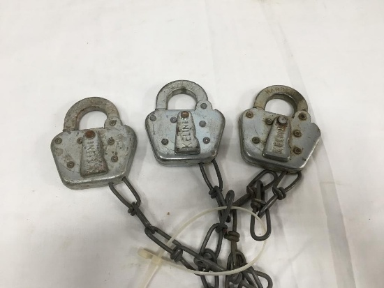 Lot of 3, BNR - Burlington Northern Padlocks Locks Hardened