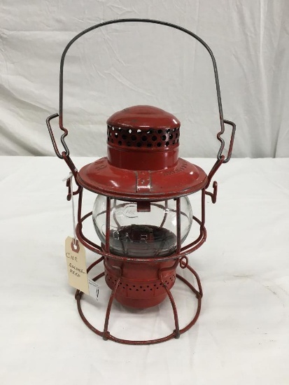 CNR Adlake Kerosene Globe Railroad Lantern, Red Metal Body, Clear Globe