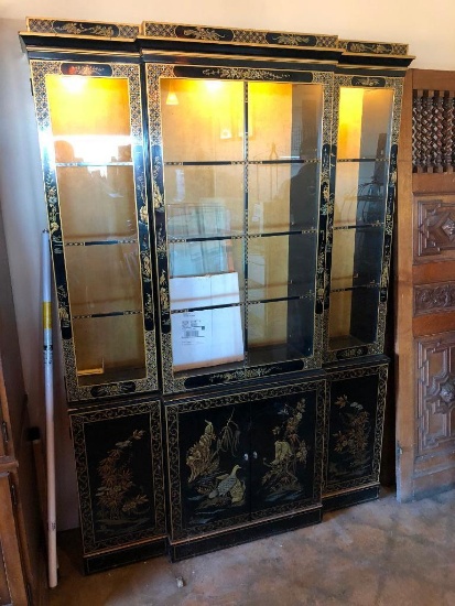 Oriental China Hutch w/ Glass Front Doors, Base Cabinet 80in x 55in x 16in