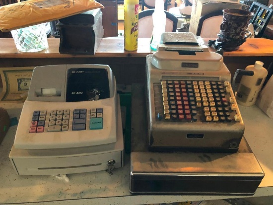 Two Cash Registers, One Old, One Newer w/ Keys, Sharp Model: XE-A102