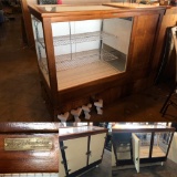 Antique Ice Cooled Deli Case from Crystal Refrigerator Co. Fremont, NE, Oak w/ Glass, Porcelain