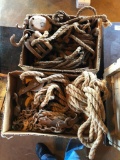 Rope and Pulley Block and Tackle, Wooden Decor and Metal Plate