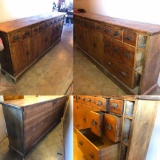 Antique 13 Wooden General Store or Country Store Cabinet w/ Side Pigeon Holes, 4 Cabinet Doors,