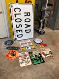 16 Tin Signs and Large Street Closed Sign