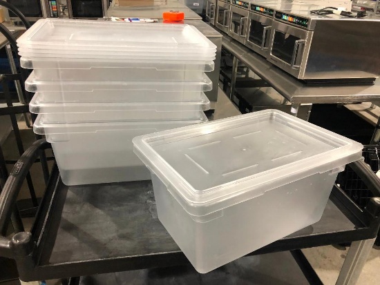 Lot of 5 Cambro 12in x 18in x 9in NSF 4.75 Gallon Clear Plastic Food Storage Boxes w/ Lids