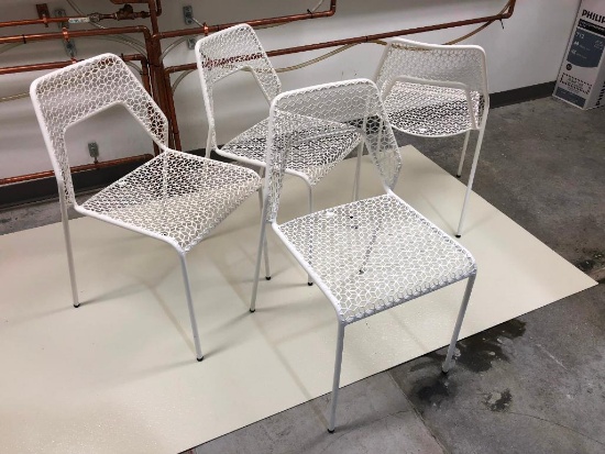 Set of 4, Blue Dot White Hot Mesh Metal Chairs, Open Stock