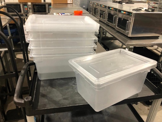 Lot of 5 Cambro 12in x 18in x 9in NSF 4.75 Gallon Clear Plastic Food Storage Boxes w/ Lids