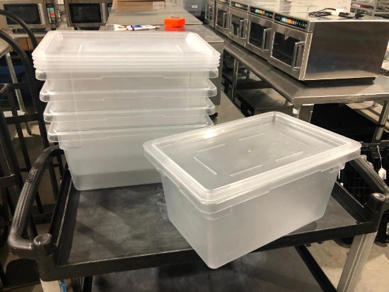 Lot of 5 Cambro 12in x 18in x 9in NSF 4.75 Gallon Clear Plastic Food Storage Boxes w/ Lids